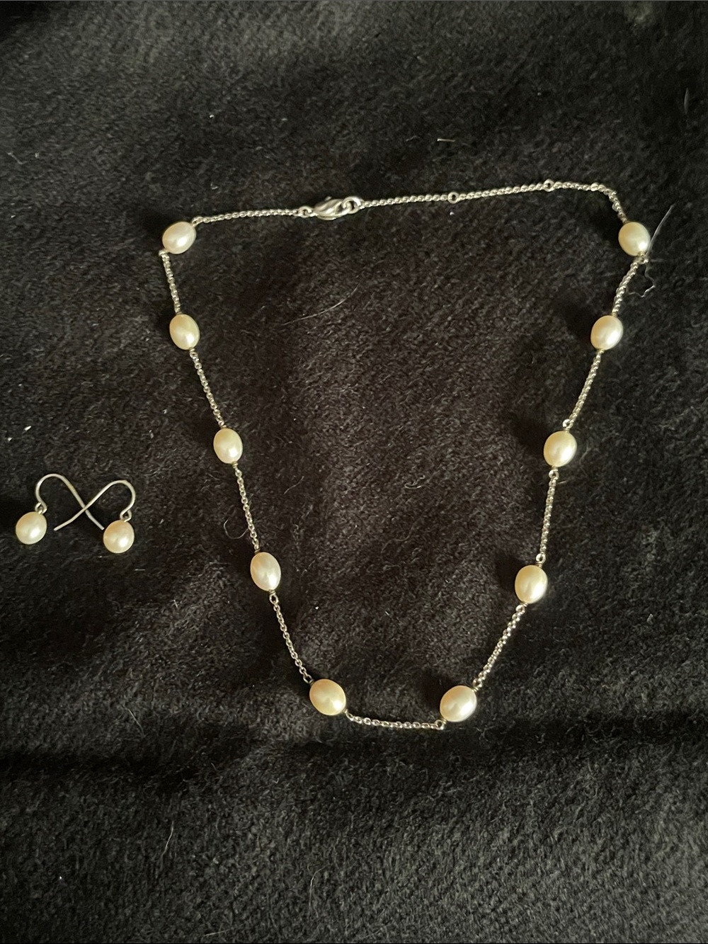 Honora Pearl Station Necklace and Earrings - White Pearls on Silver Chain